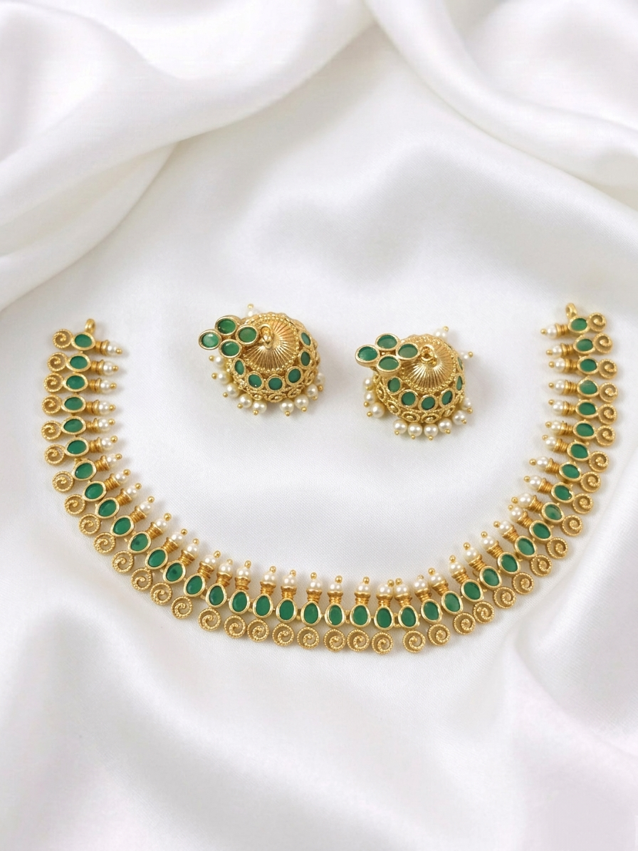 Matte Finish AD Stone Necklace Set V106