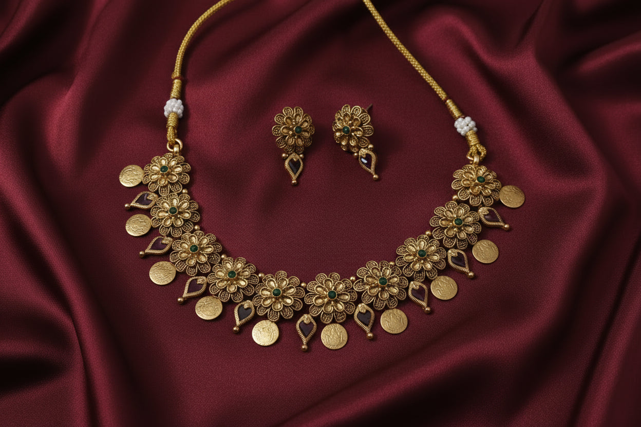 Fusion Flower Nagapadam Necklace Set