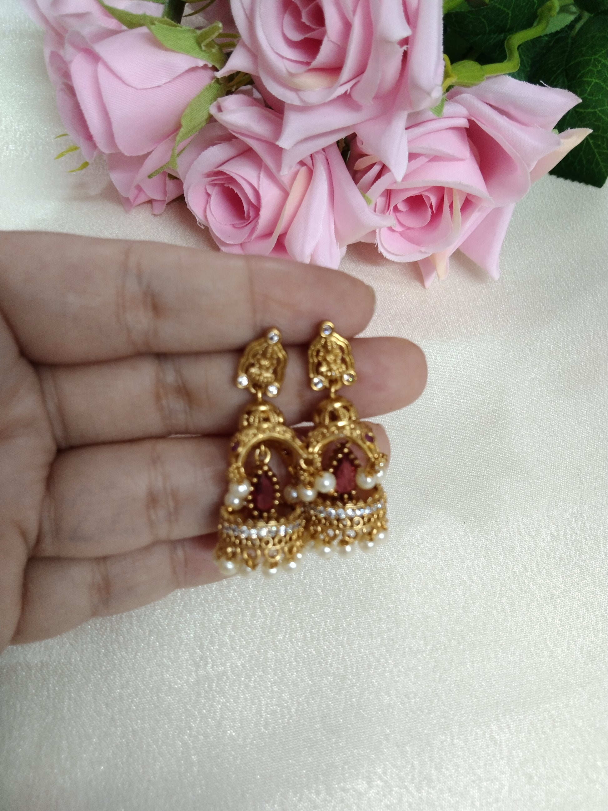Small Temple Jhumka Earring Set