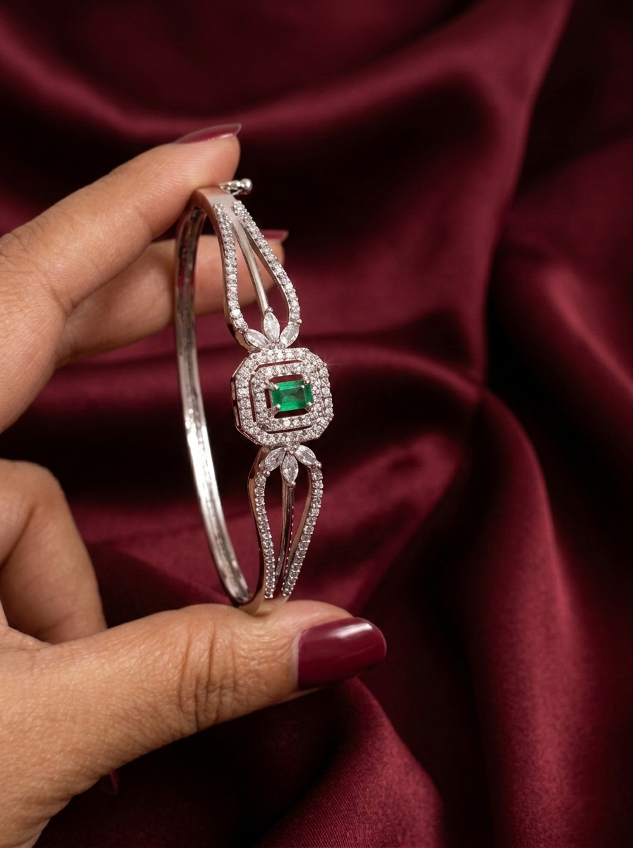 Rhodium Polish AD Open Bangle