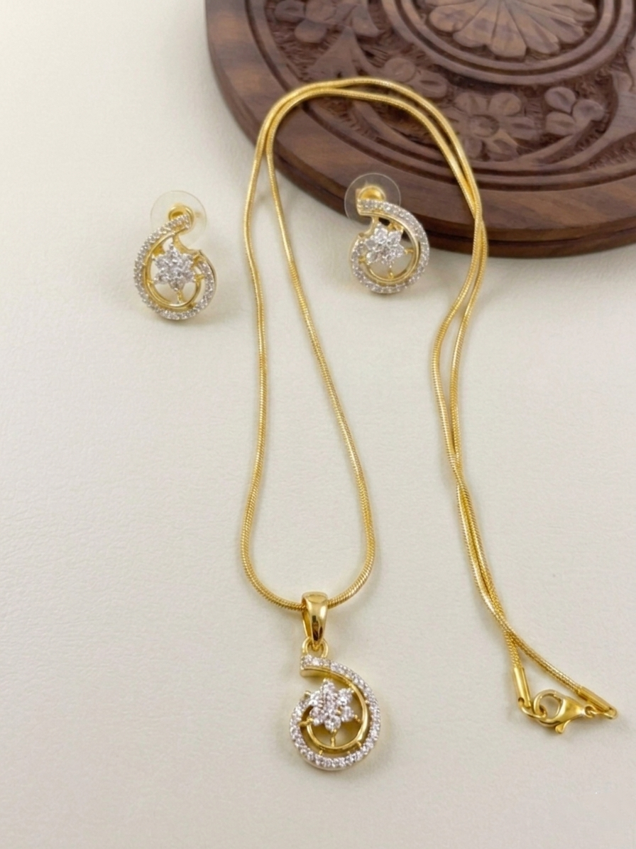 Diamond Replica Pendant Mid Long Necklace Set V4