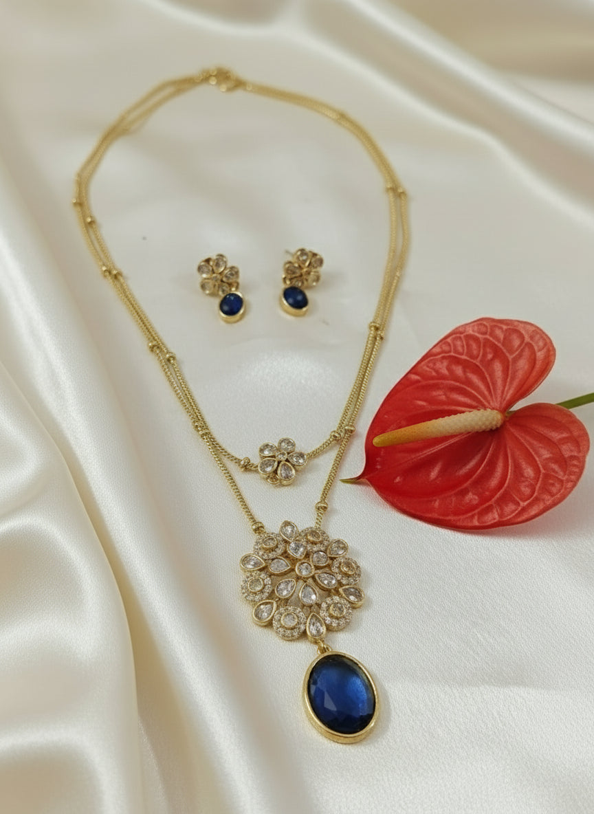 2 Layer AD Pendant Long Necklace Set V2