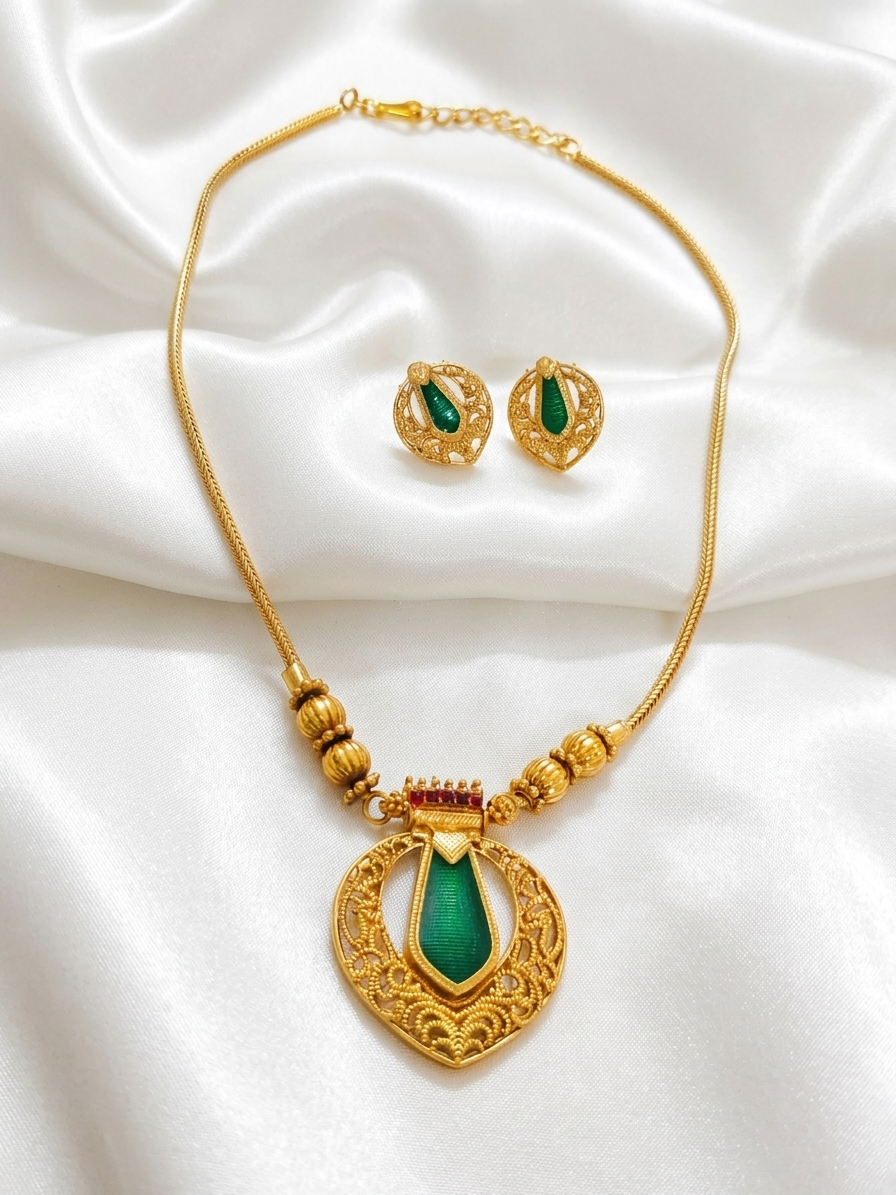 Low Budget Nagapadam Pendant Mid Long Necklace Set