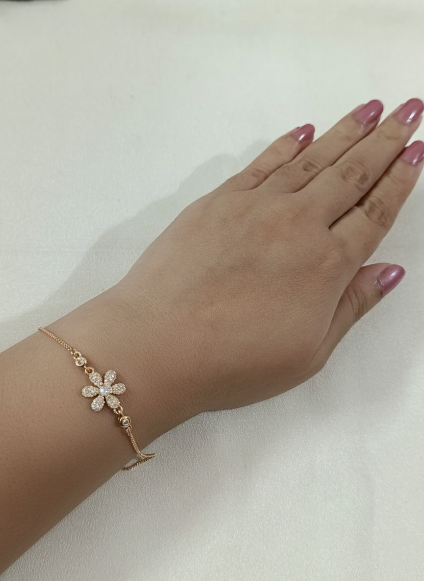 Rosegold AD Flower Adjustable Bracelet