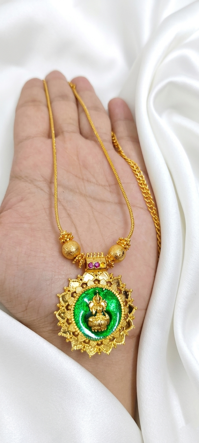 Low Budget Palakka Lakshmi Pendant Necklace Set