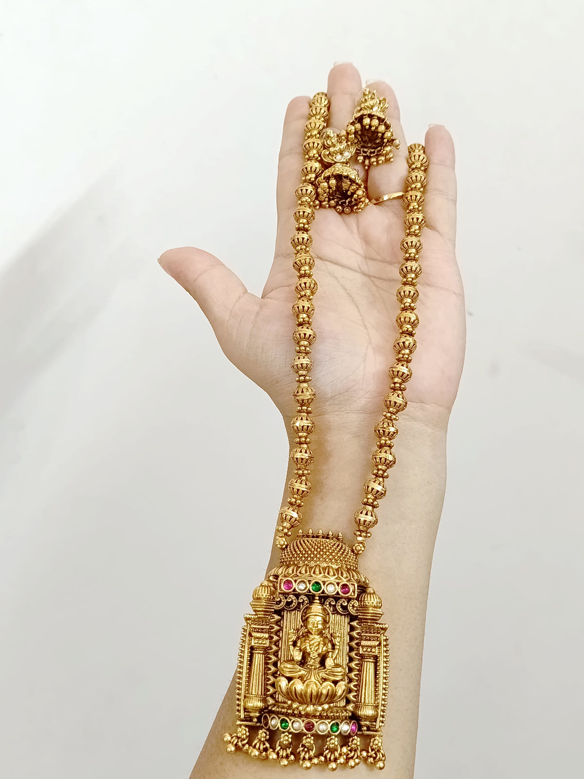 Lakshmi Pendant Mid Long Necklace Set V205