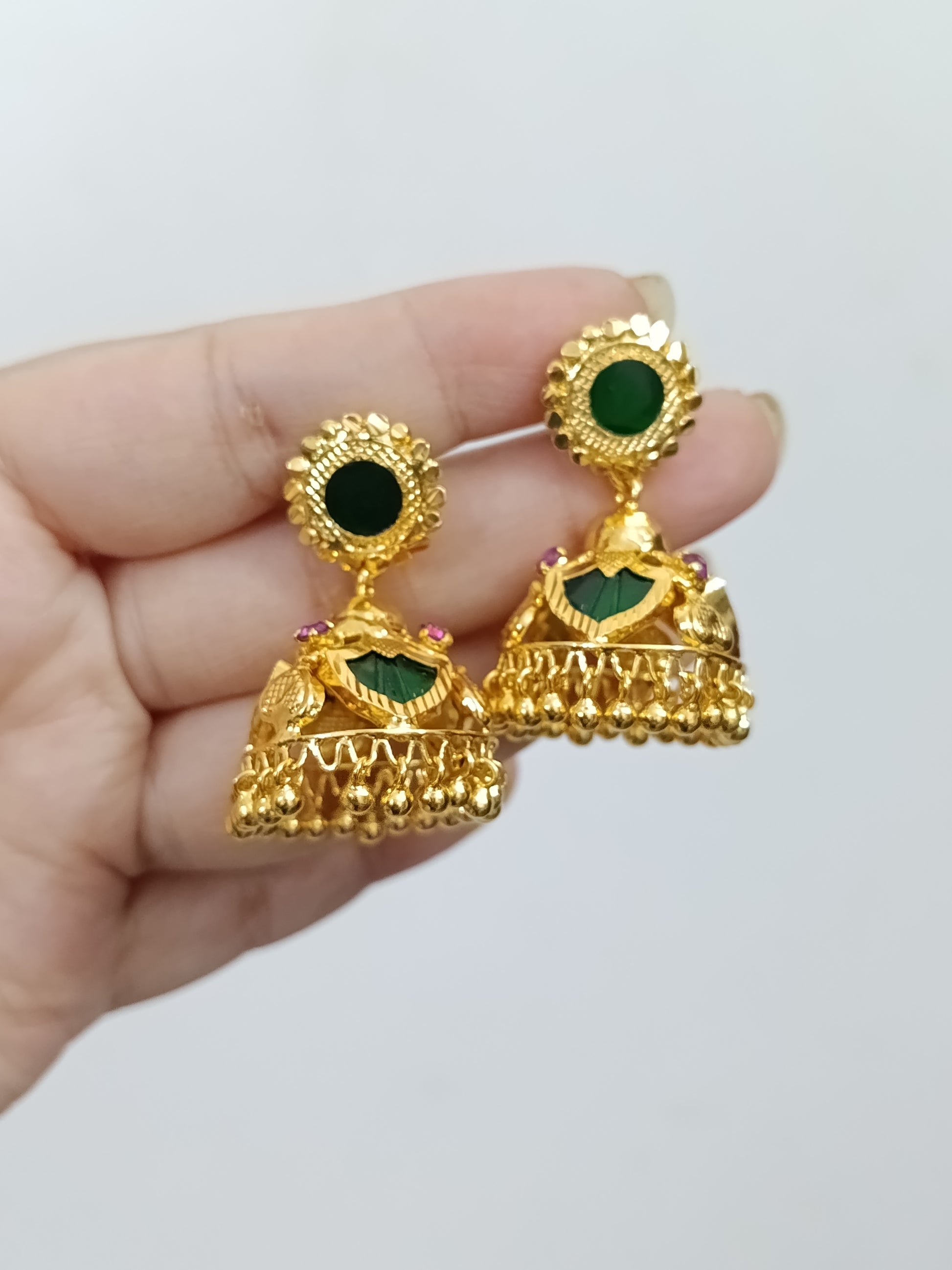 Micro Polish Non Idol Palakka Jhumka Earring