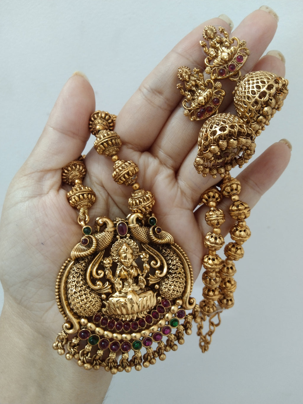 Lakshmi Pendant Long Necklace Set V4