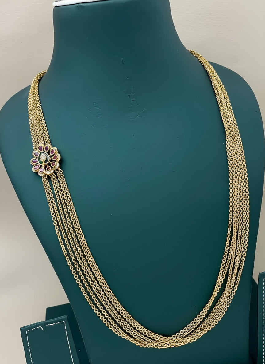 Peacock Motif Chandraharam Long Necklace Set