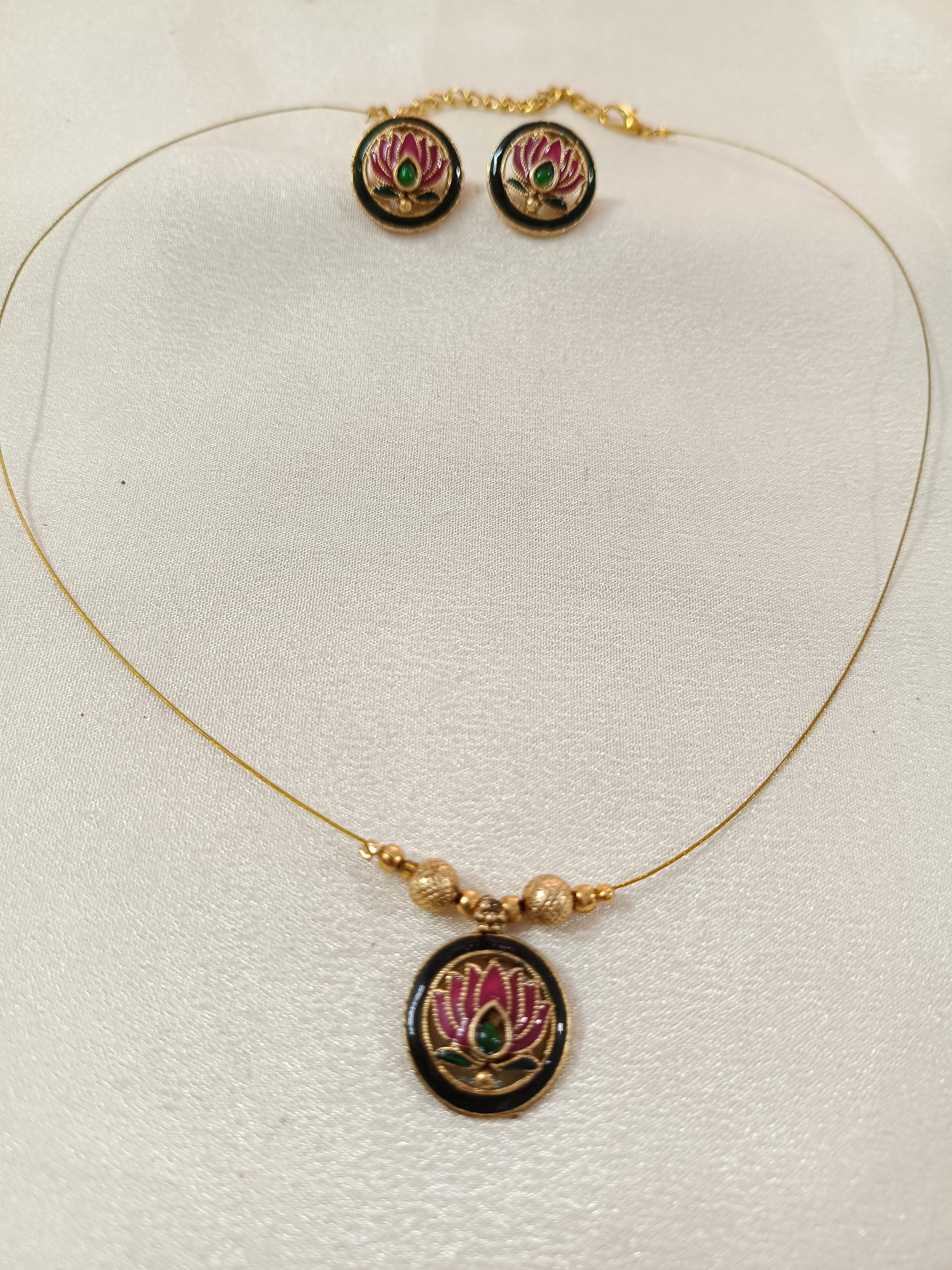 Meenakari Lotus Invisible Chain Set