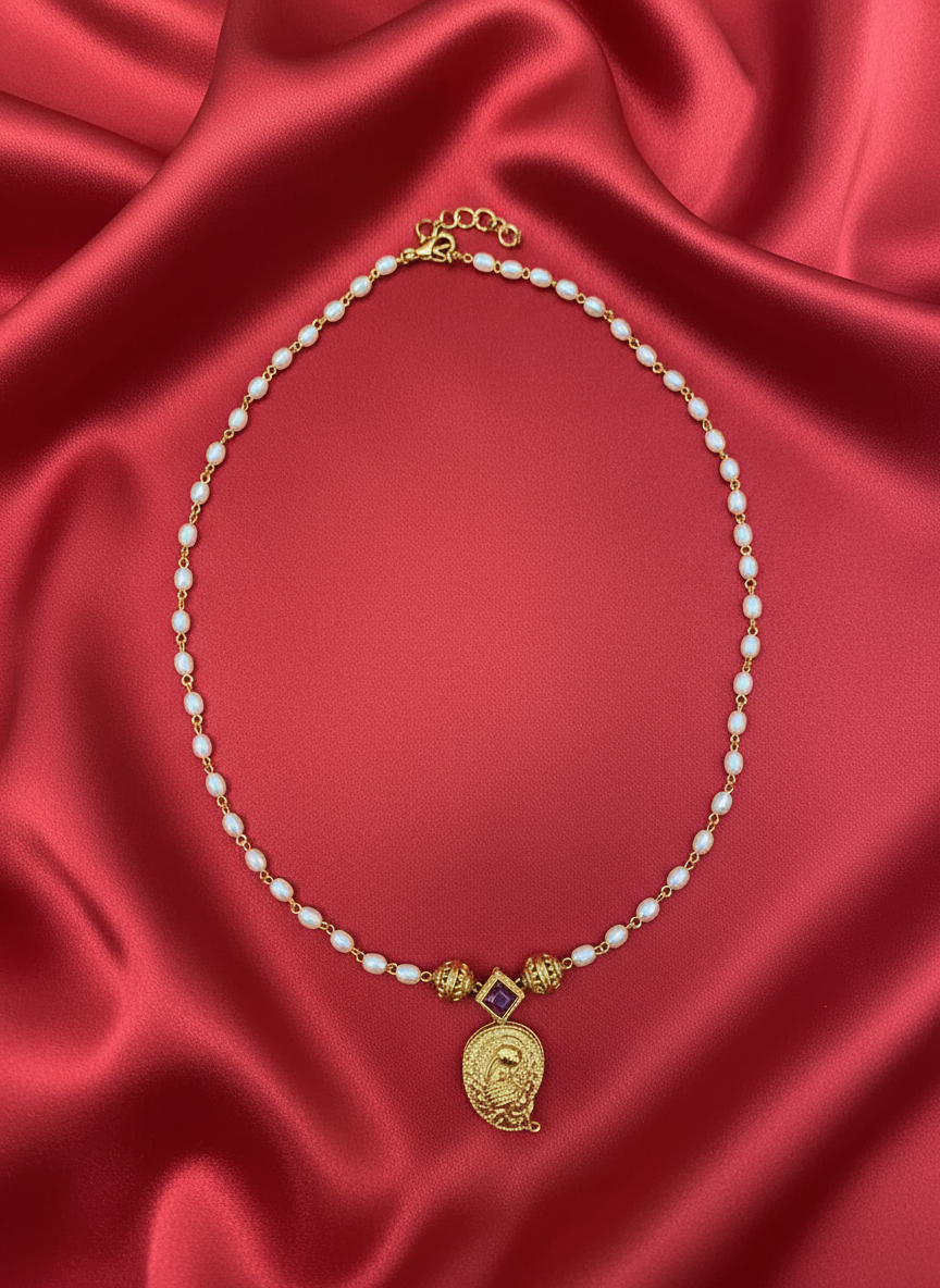 Pearl Chain With Mango Pendant Necklace Set