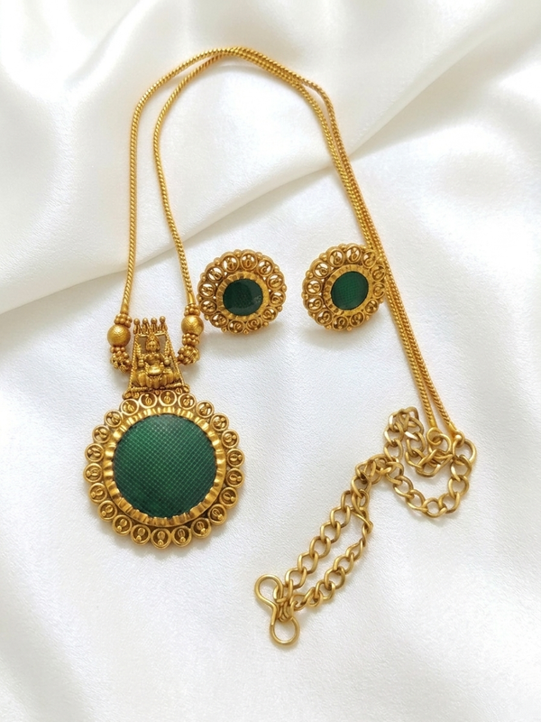 Low Budget Palakka Pendant Long Necklace Set V3
