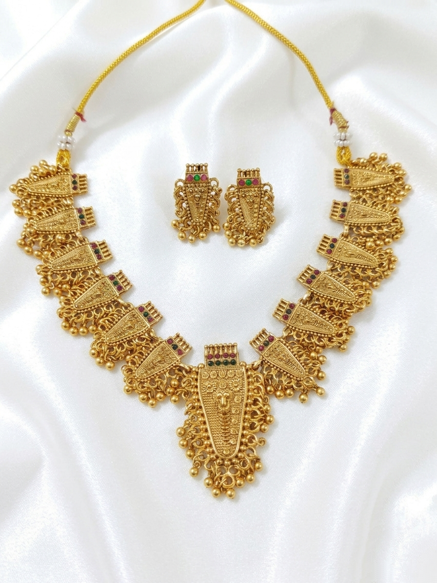 Matte Finish Nettipattam Necklace Set V1