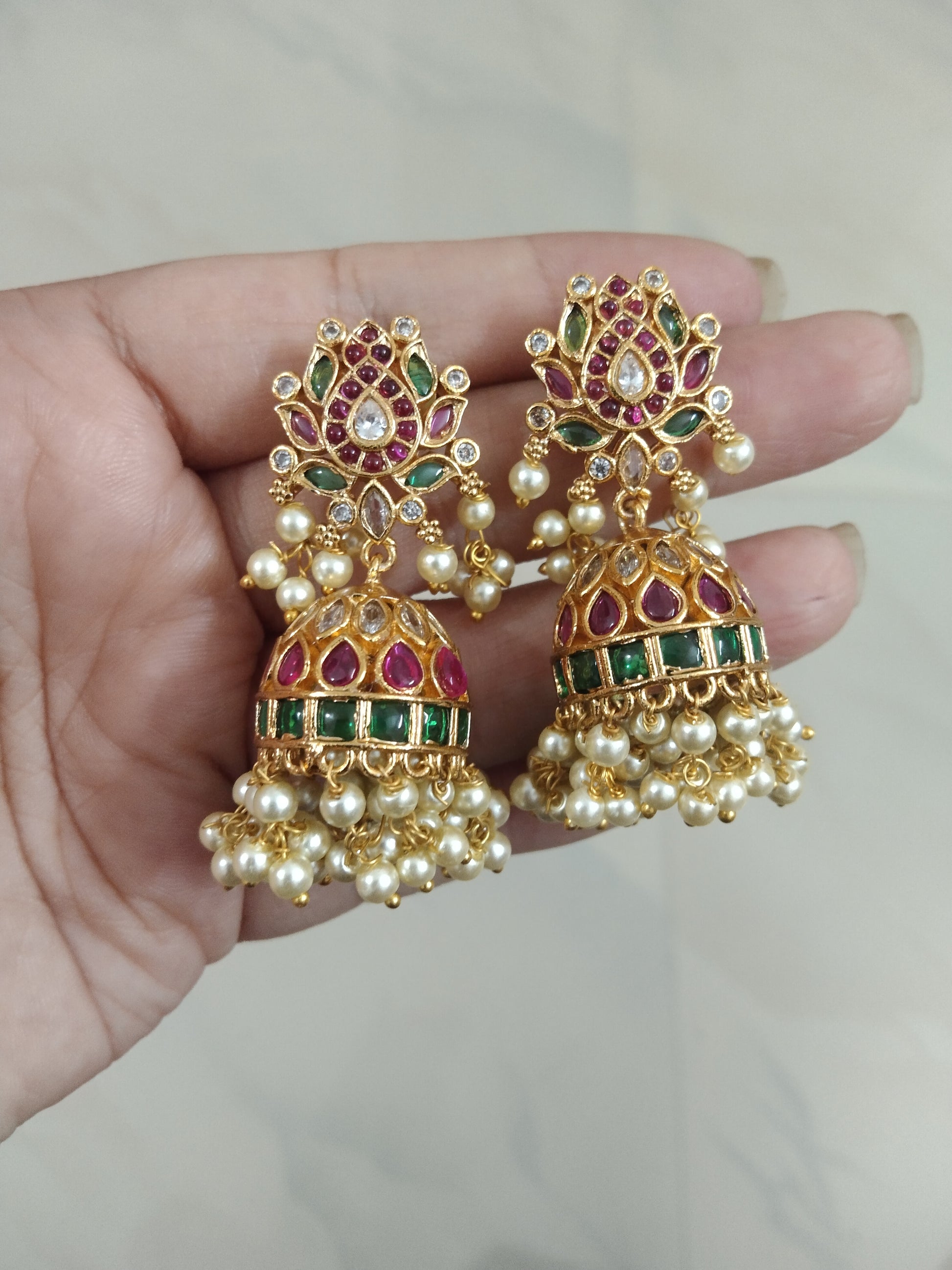 Lotus Pearl Jhumka Earring