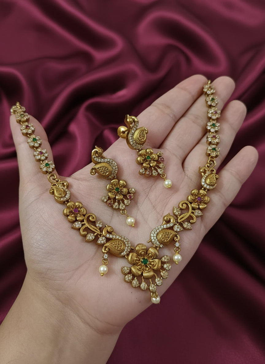 Peacock Floral Necklace Necklace Set V2