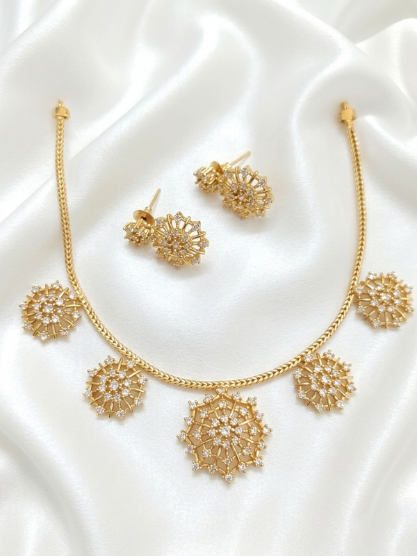 AD 5 Flower pendant Necklace Set