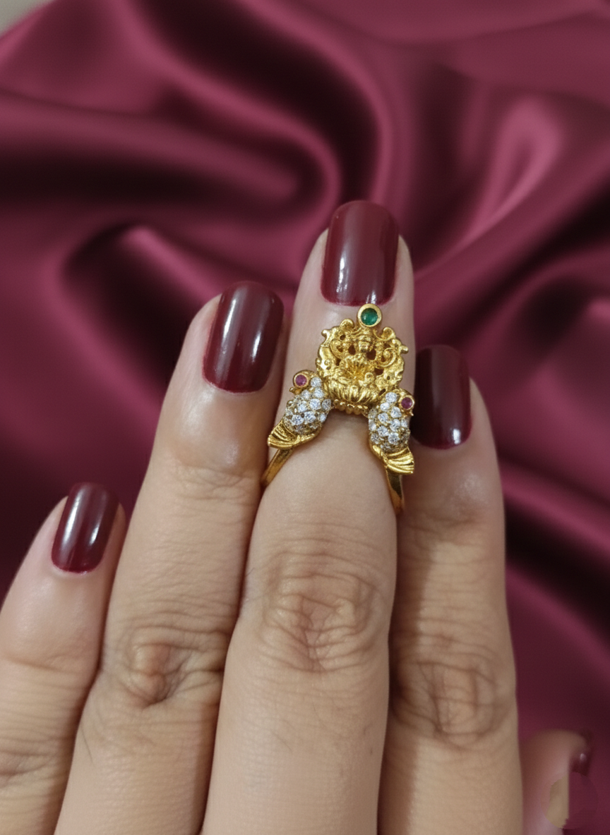 Matte Finish AD Lakshmi Vanki Finger Ring