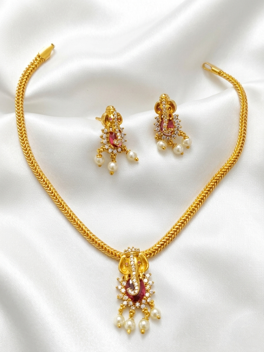 AD Ganesh Pendant Necklace Set V2