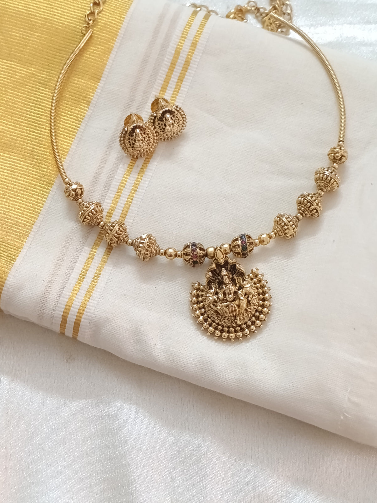 Temple Lakshmi Hasli Necklace Set