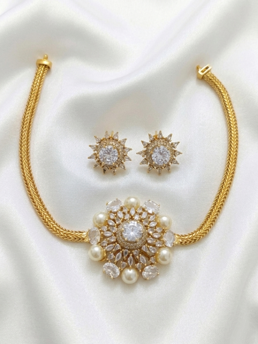 Premium Quality AD Floral Choker Set