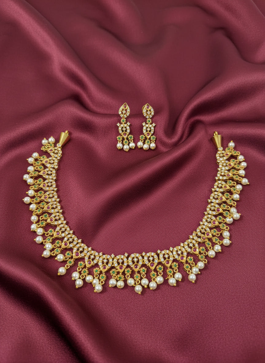 AD Necklace with Pearl Drop V13