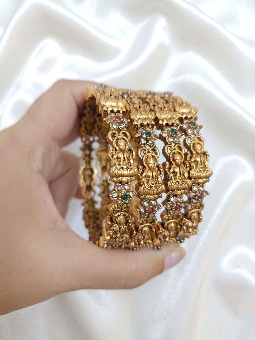 Low Budget Lakshmi Flower Bangle Set of 4