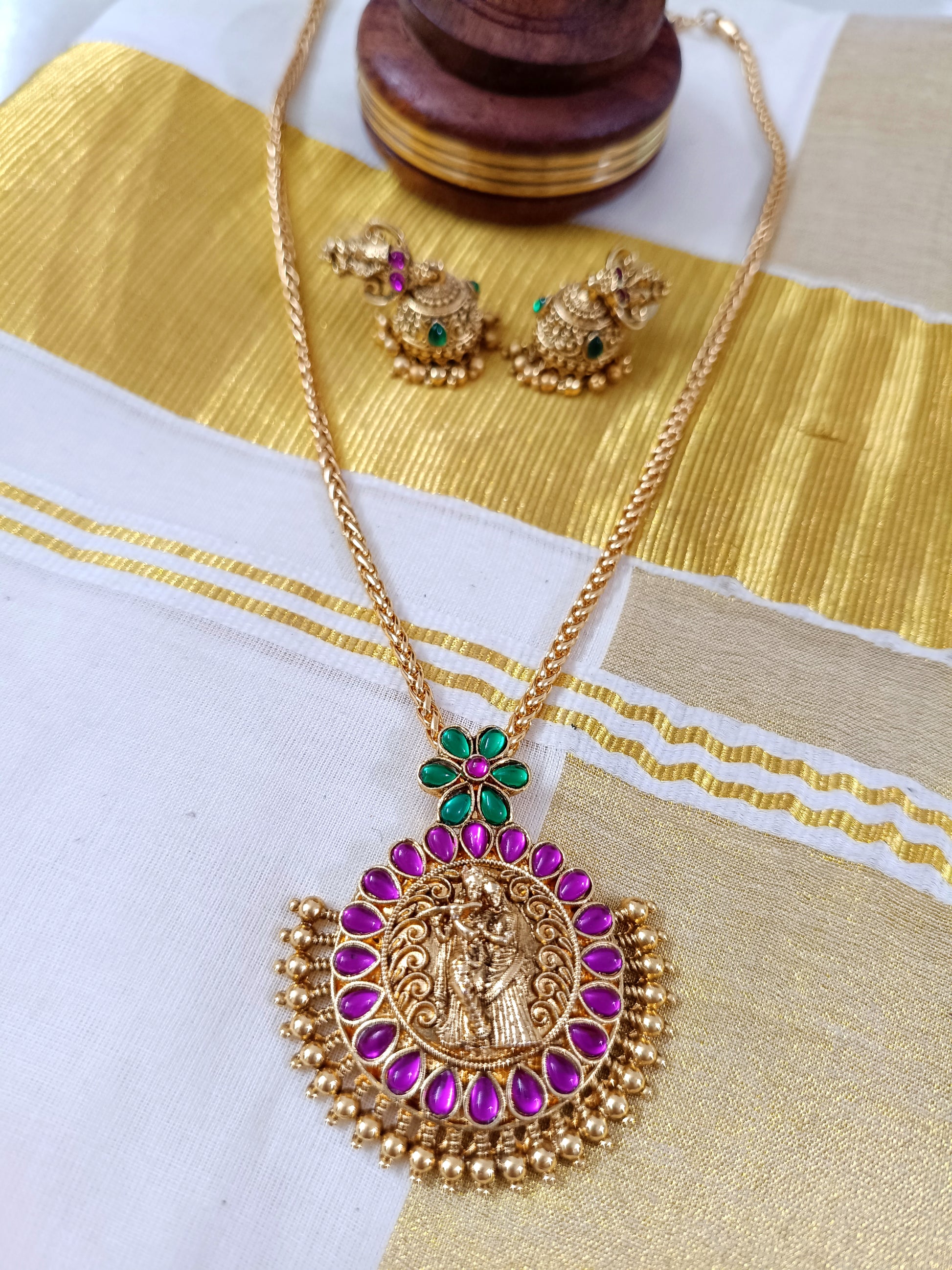 Radha Krishna Mid Long Necklace Set