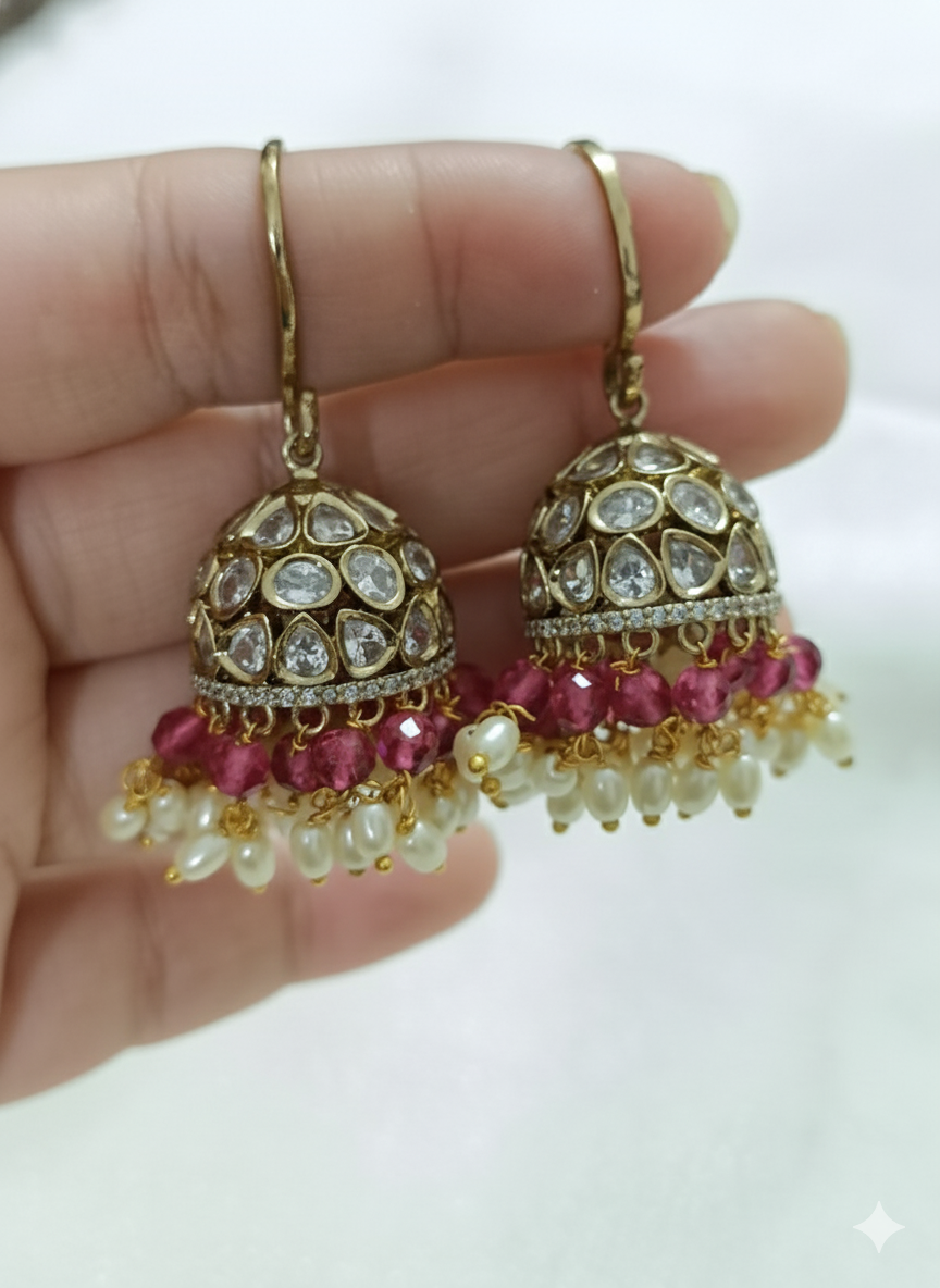 Kundan Pearl Drop Hook Jhumka