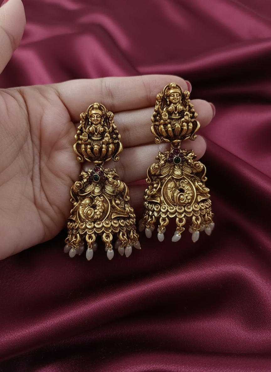 Lakshmi Jhumka with Rice Pearl Earing