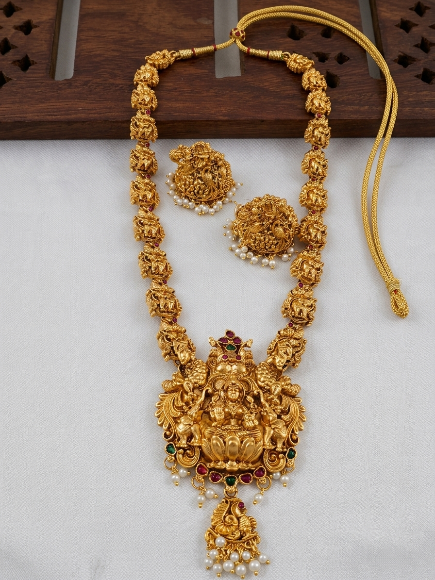 Temple Lakshmi Long Necklace Set V8