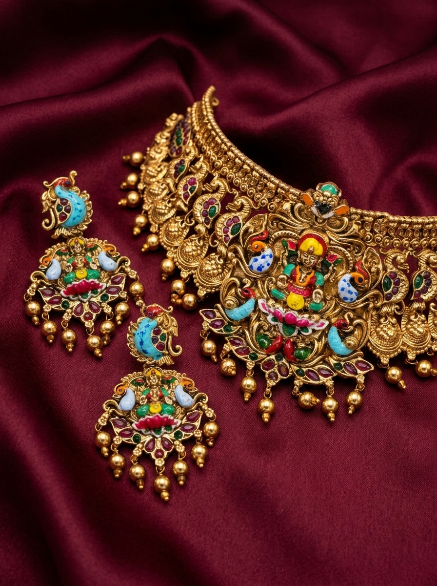 Matte Finish Enamel Lakshmi High Neck Choker