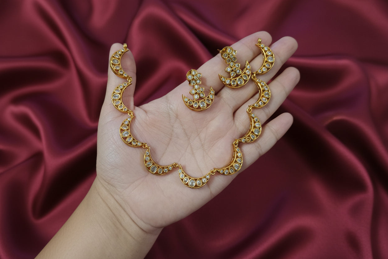 Half Moon Diamond Necklace Set