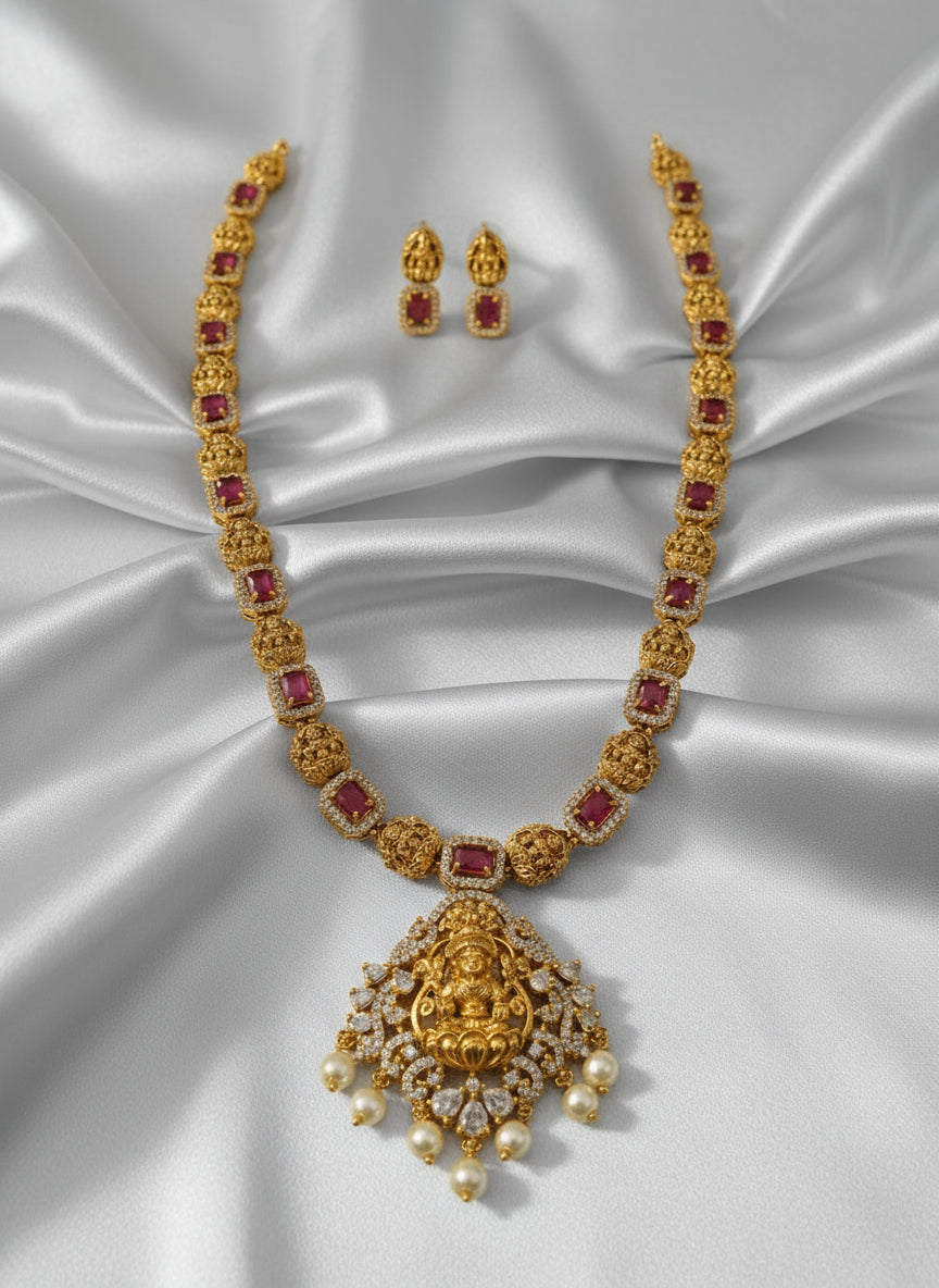 AD Lakshmi Pendant Long Necklace Set