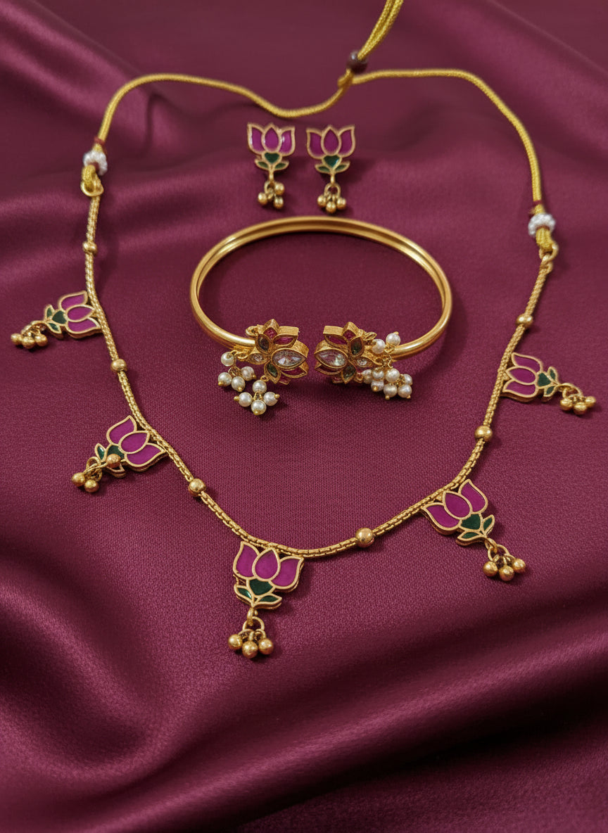 Lotus Necklace Bangle Combo Set