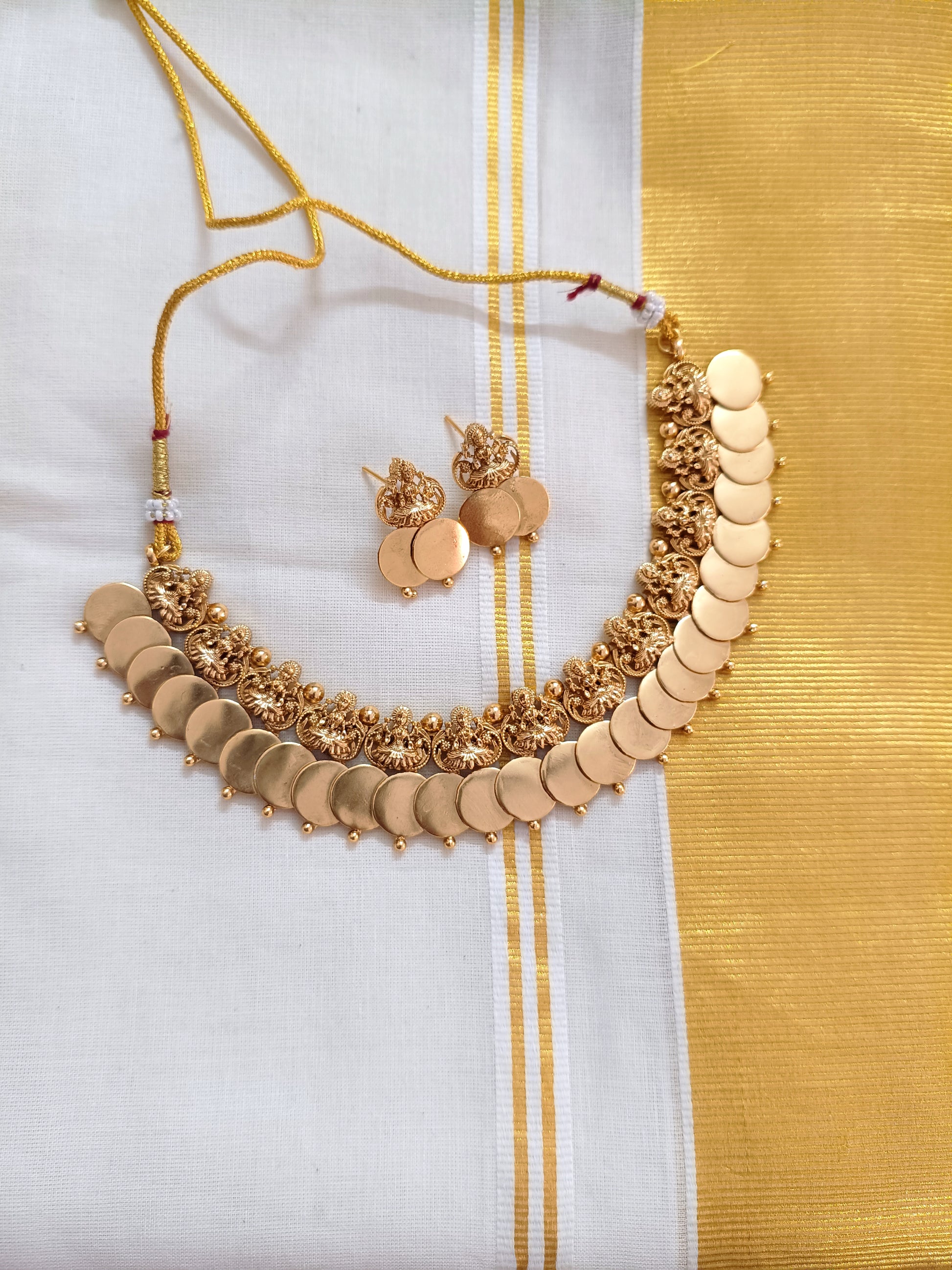 Matte Finish Lakshmi Coin Necklace Set V183