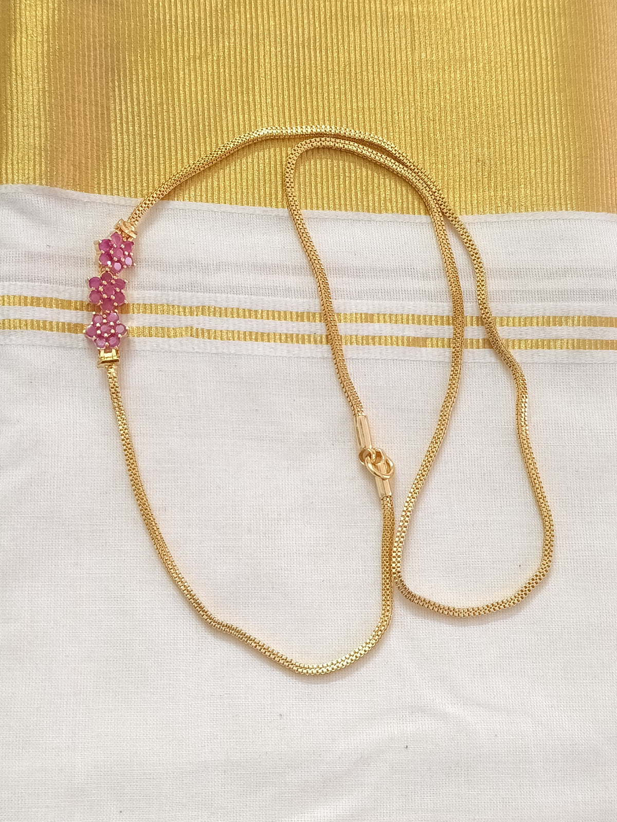 Micro Polish AD Flower Mugappu Chain