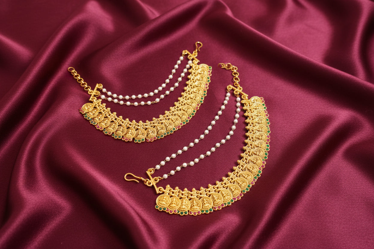 Lakshmi Coin Pearl Layer Ear chain