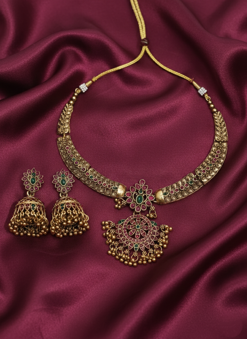 Matte Finish Non Idol Hasli Necklace Set V10