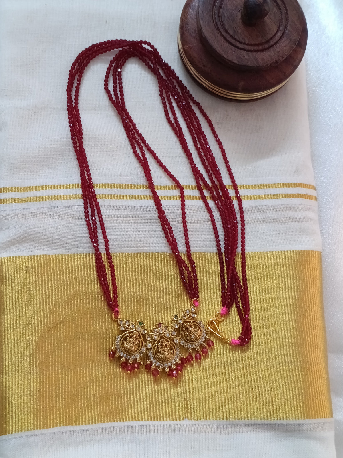 Lakshmi Pendant Pearl Multi Layer Mid Long Necklace