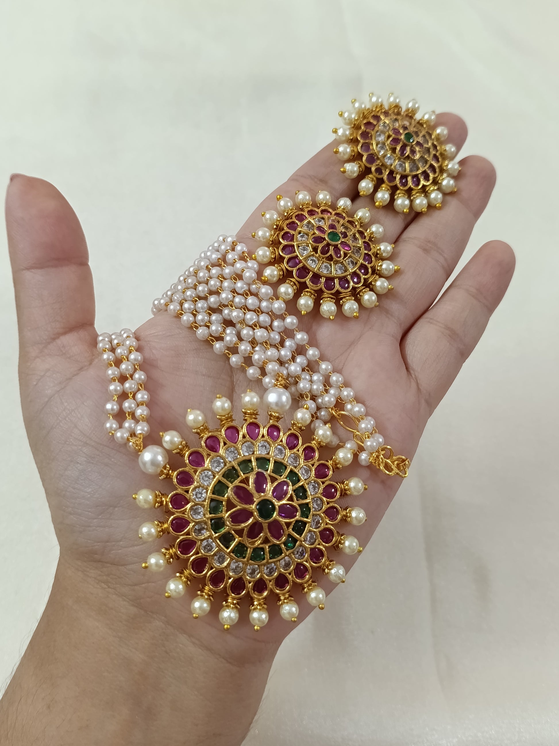 Pearl Layer pendant Mid Long Necklace Set V5