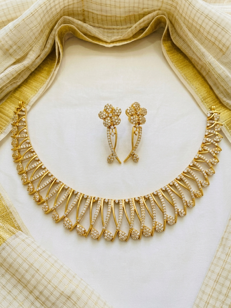 Lattice AD Stone Necklace Set