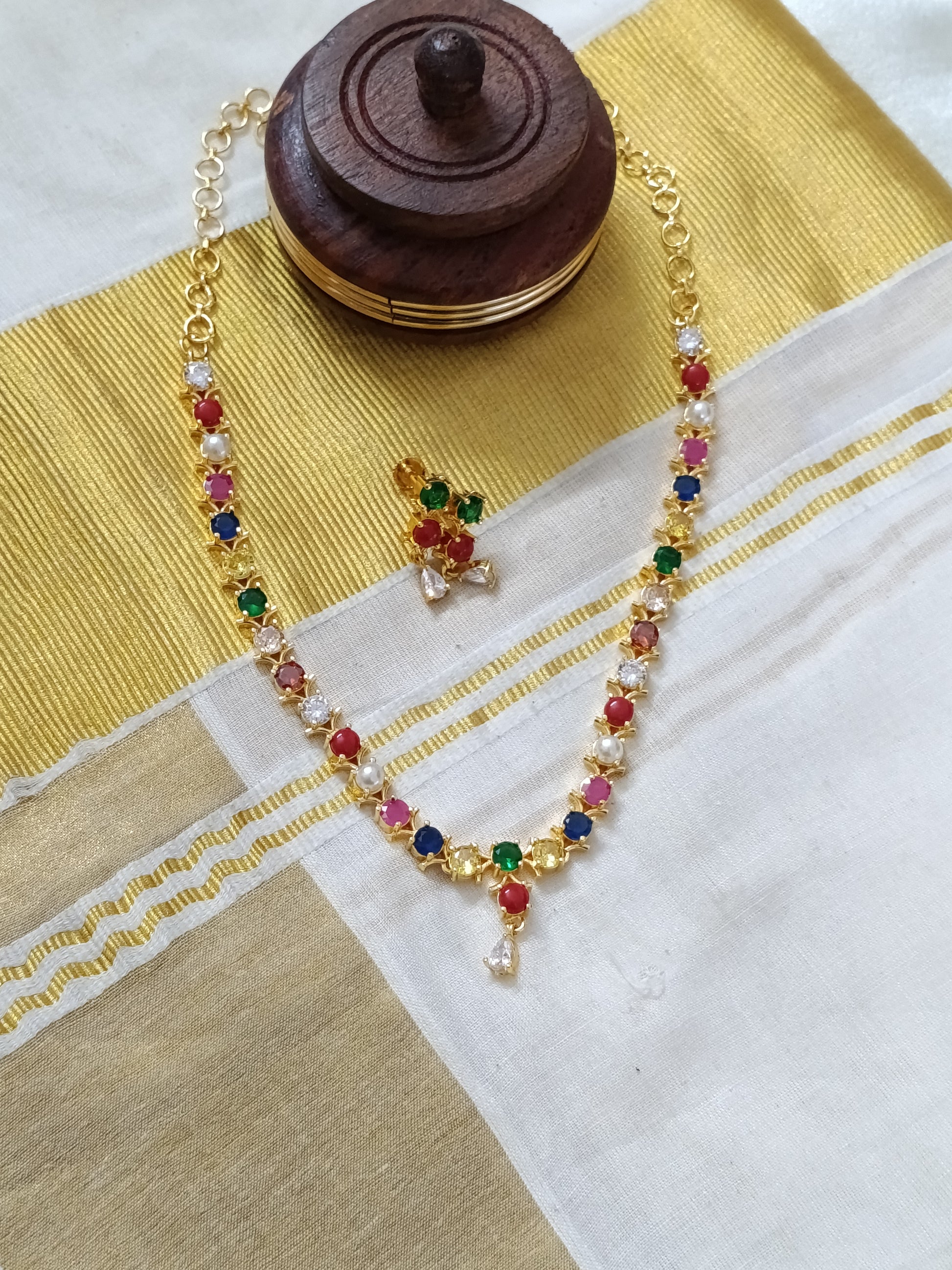 Micro Polish AD Navaratna Necklace Set V2