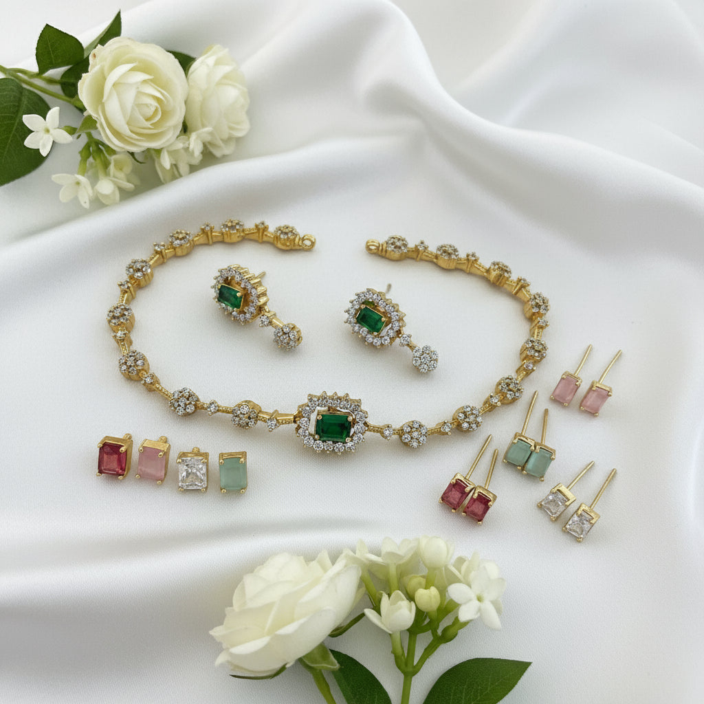 Changeable AD Stone Necklace Set V9