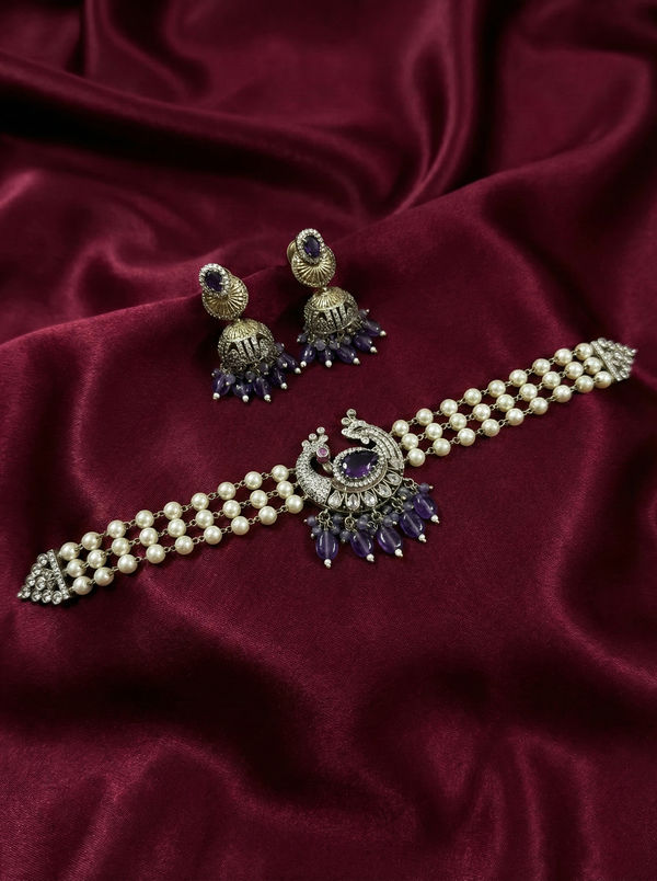 Victorian Polish Peacock Pearl Choker Set