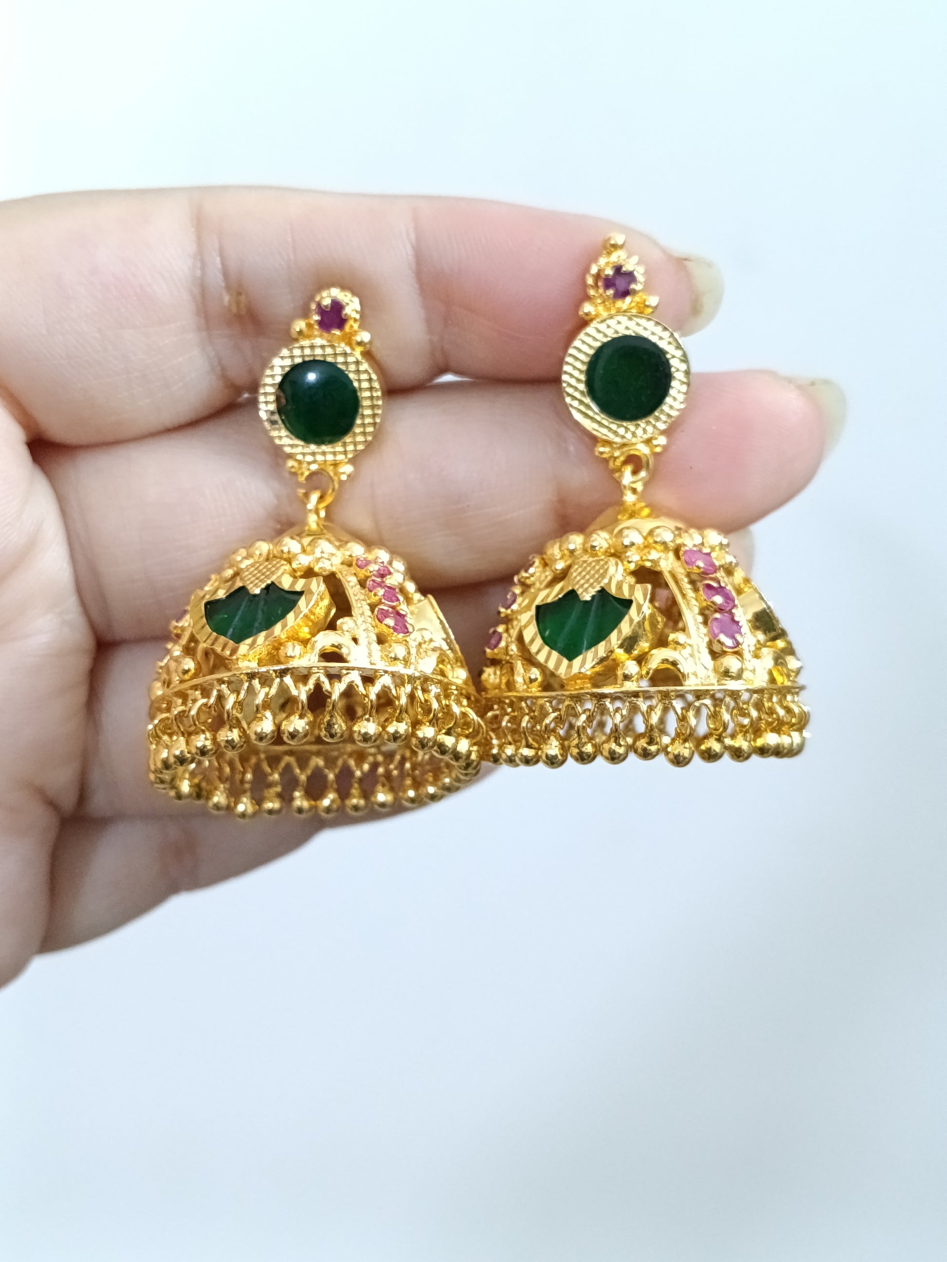 Micro Polish Non Idol Palakka Jhumka Earring V2
