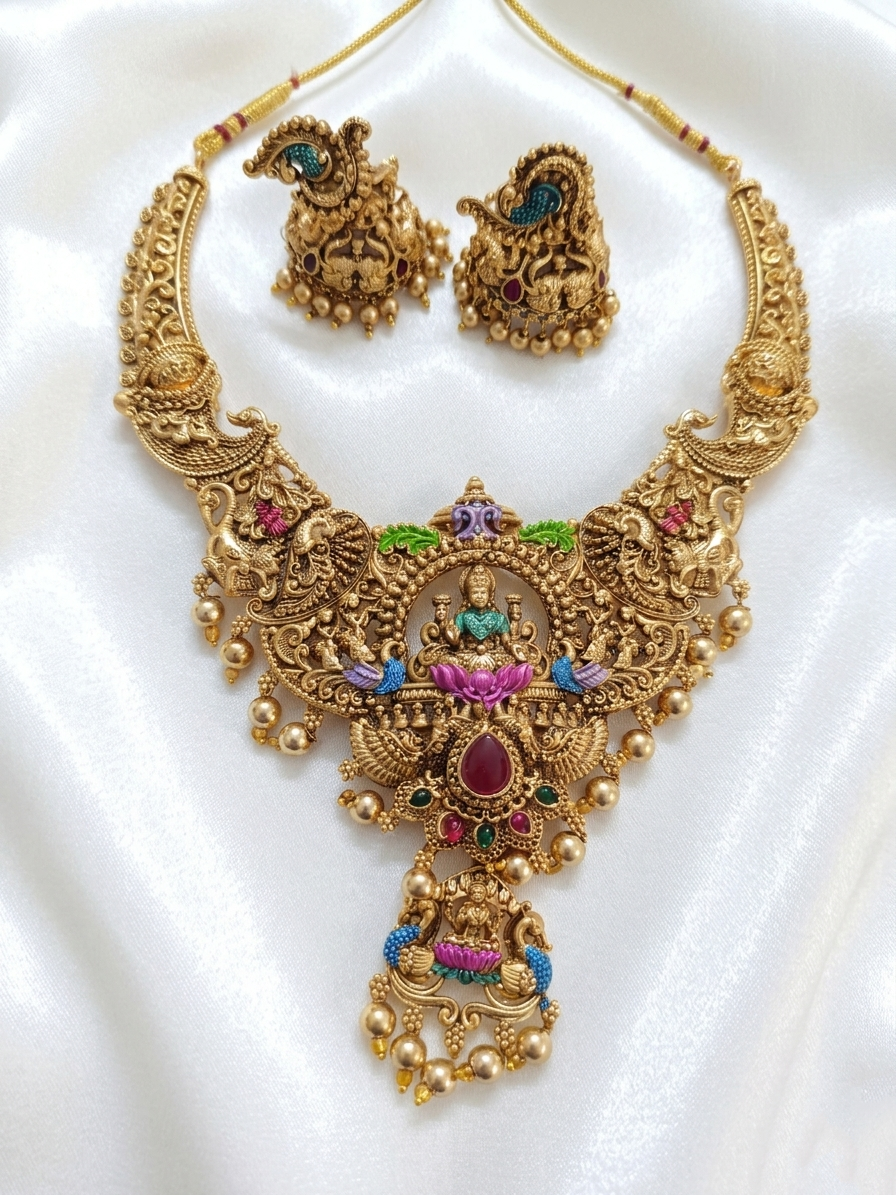 Enamel Lakshmi Necklace Set V17
