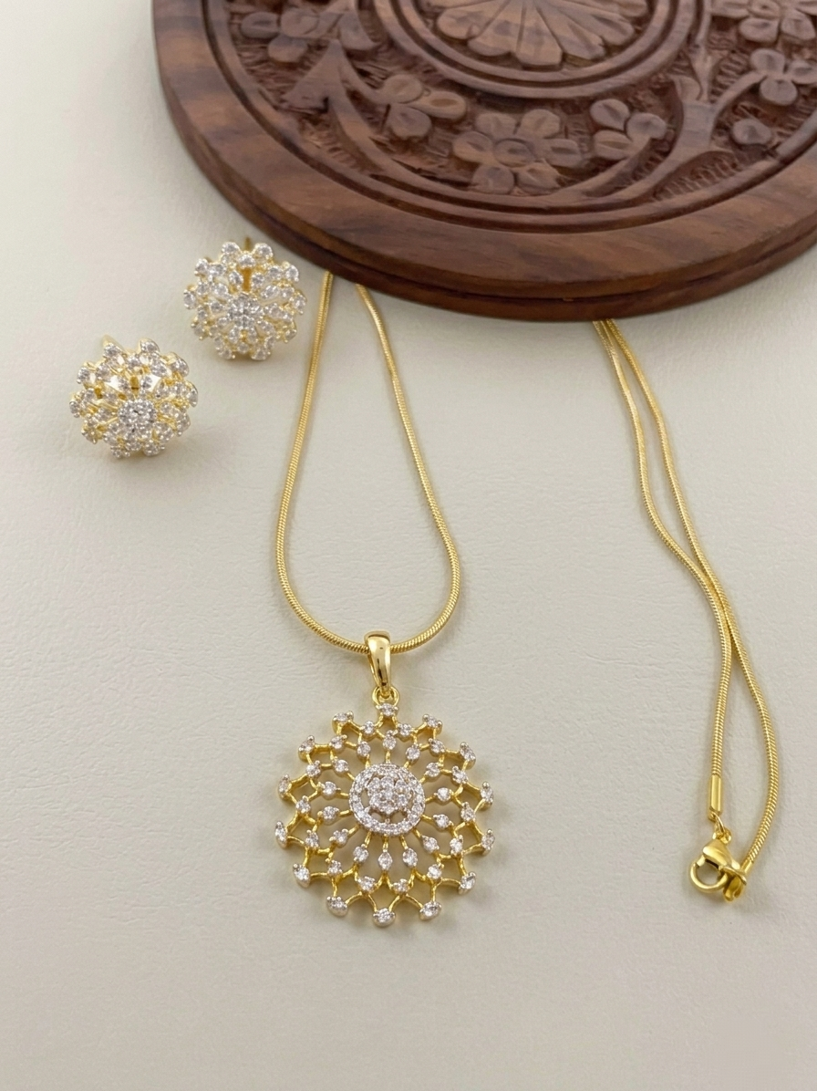 Diamond Replica Pendant Mid Long Necklace Set V1