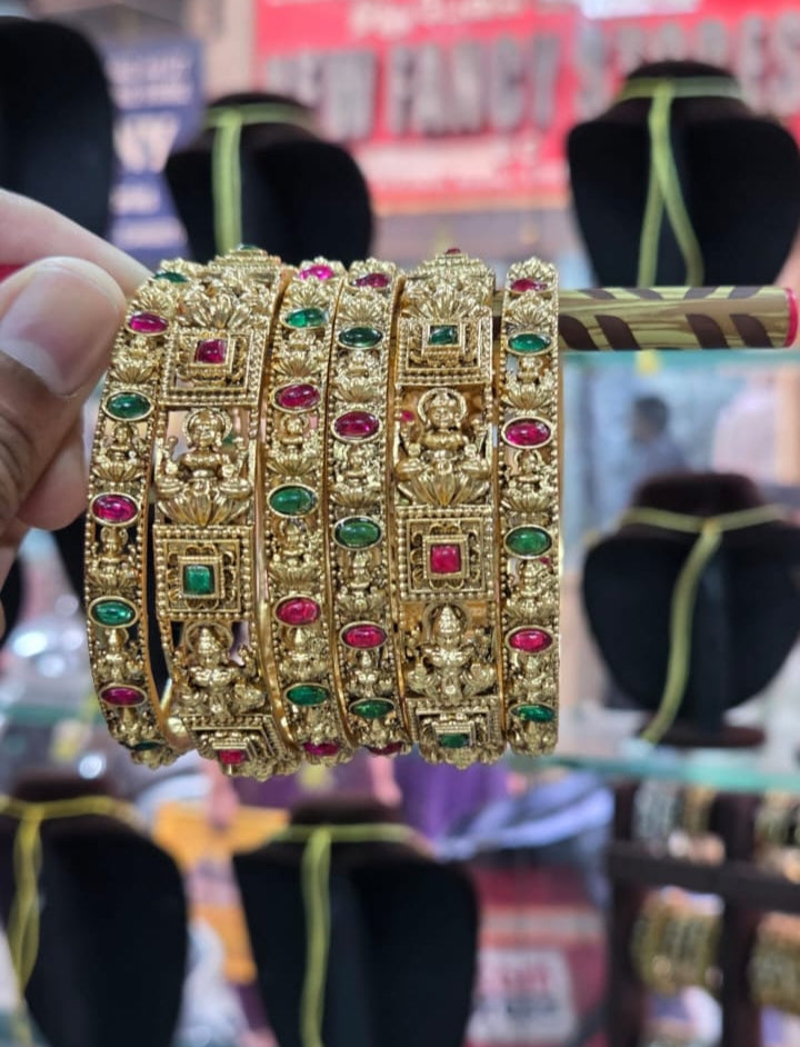 Low Budget Lakshmi Kemp Stone Bangle Set of 6 V1