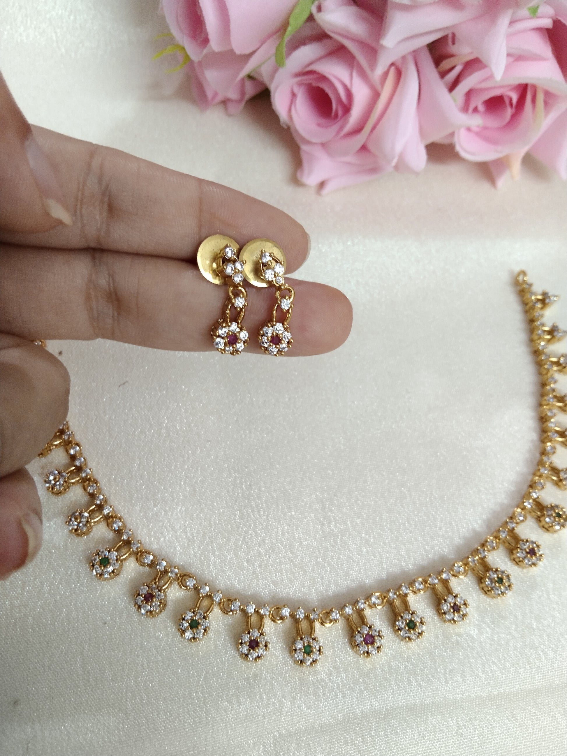 Flower AD Stone Necklace