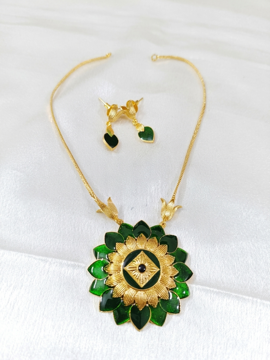 Floral Palakka Mid Long Necklace Set V11